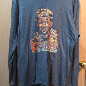 Next Level Apparel Gray Long Sleeve Tee with Multicolor Cartoon Portrait